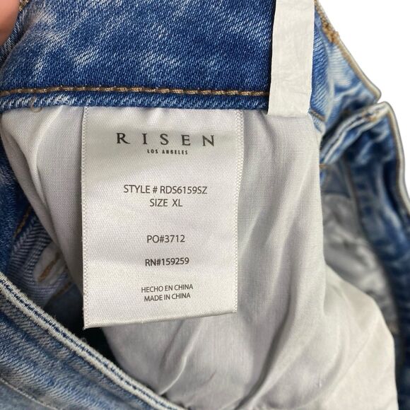 NWT Risen Jeans Shorts Womens XL Blue Distressed Hem Cut Off High Rise Stretch - Picture 7 of 9